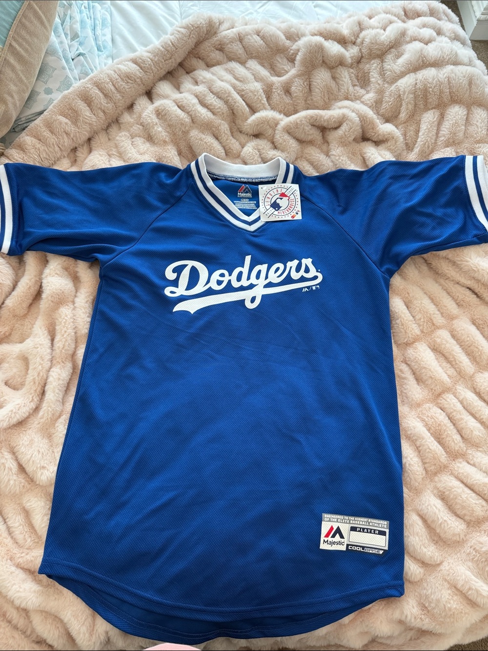 NWT Majestic Royal Blue Dodgers Script Baseball Jersey Size L